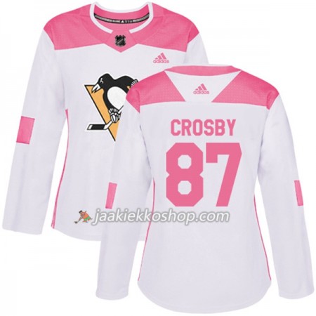 Nainen NHL Pittsburgh Penguins Pelipaita Sidney Crosby 87 Adidas 2017-2018 Valkoinen Vaaleanpunainen Fashion Authentic